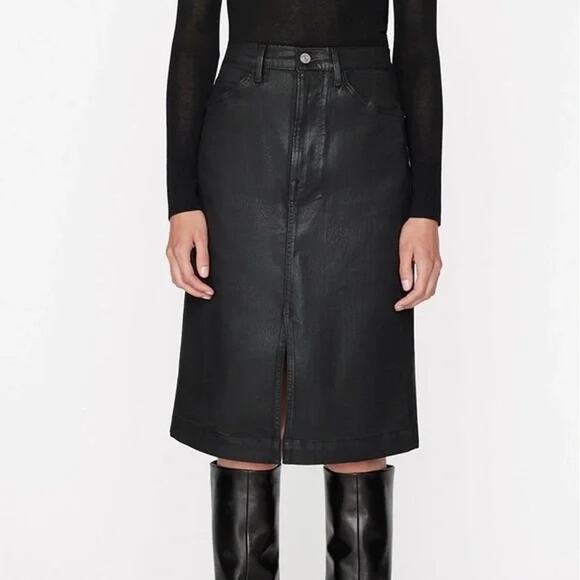 Frame Denim Coated Noir Black Mini Skirt Size 25 High Rise Leather Look - Picture 2 of 6